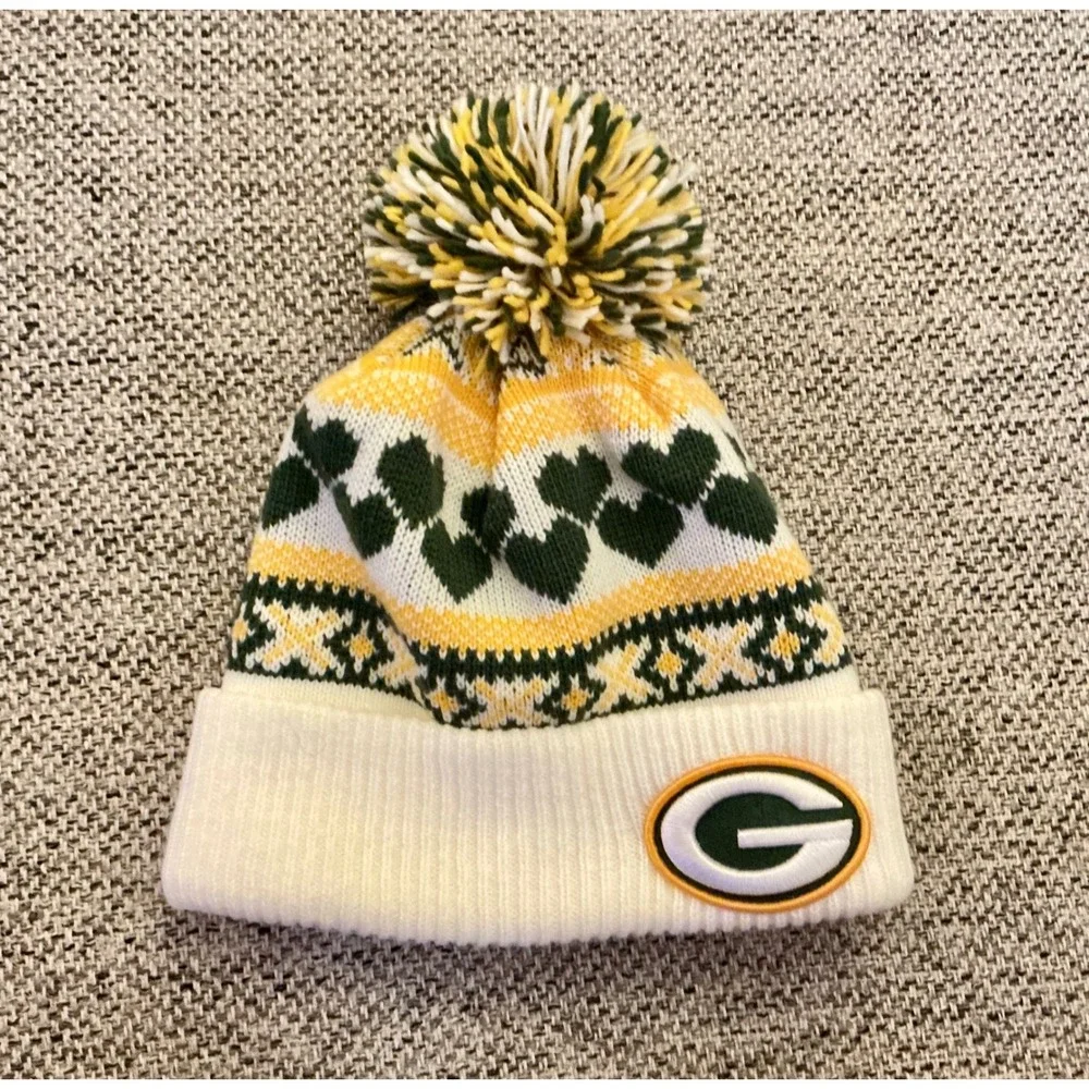 NWOT New Era Green Bay Packers Logo Team Apparel‎ Pom Pom Beanie Hat Official